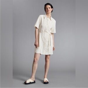 & Other Stories 100% Linen Button Tie Waist Mini Shirt Dress Size 8